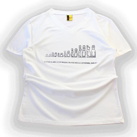 American Vintage Tops - White Rapa Nui Easter Island V‎ Neck Graphic Tee